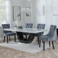 Madrid Dining Set with Knocker Back Chairs - White, Marble