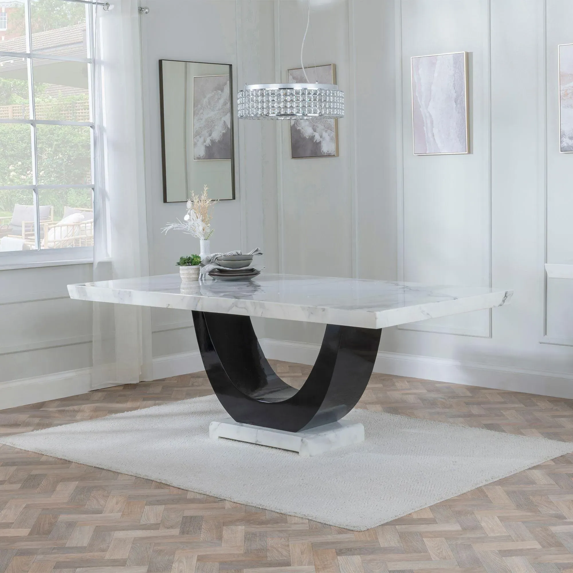 Madrid Dining Set with Knocker Back Chairs - White, Marble