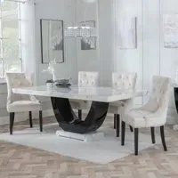 Madrid Dining Set with Knocker Back Chairs - White, Marble