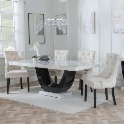 Madrid Dining Set with Knocker Back Chairs - White, Marble