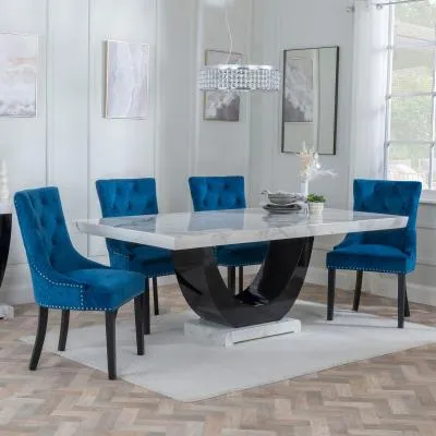 Madrid Dining Set with Lion Knocker Chairs - White, Blue image