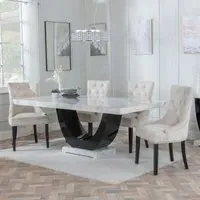 Madrid Dining Set with Lion Knocker Chairs - White, Champagne