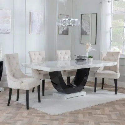 Madrid Dining Set with Lion Knocker Chairs - White, Champagne