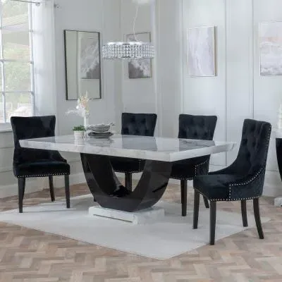 Madrid Dining Set with Lion Knocker Chairs - White, Marble