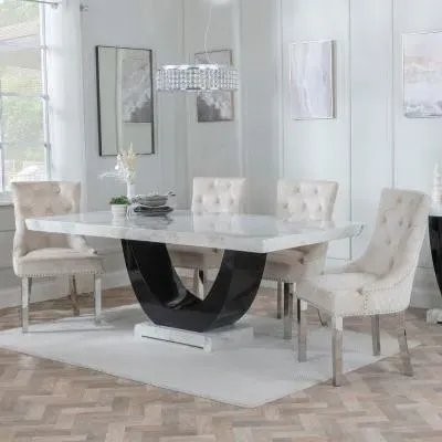Madrid Dining Set with Lion Knocker Chairs - White, Marble