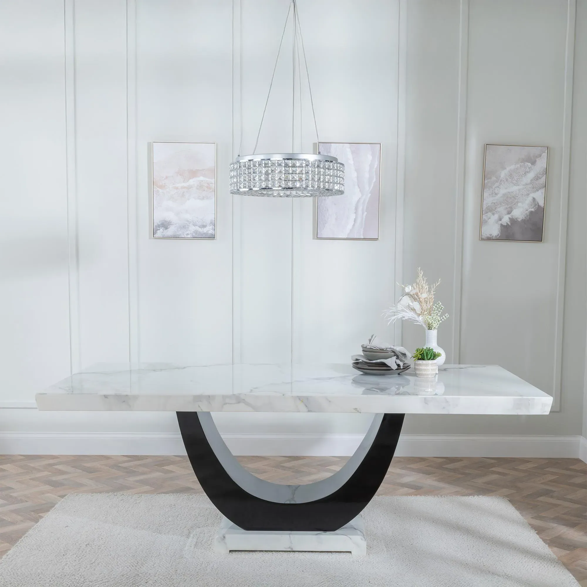Madrid Dining Set with Mimi Chair - White, Black Leather