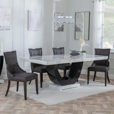 Madrid Dining Set with Paris Chair - Brown, Marble