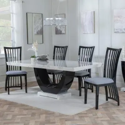 Madrid White Marble Dining Set with Athena Chairs - White