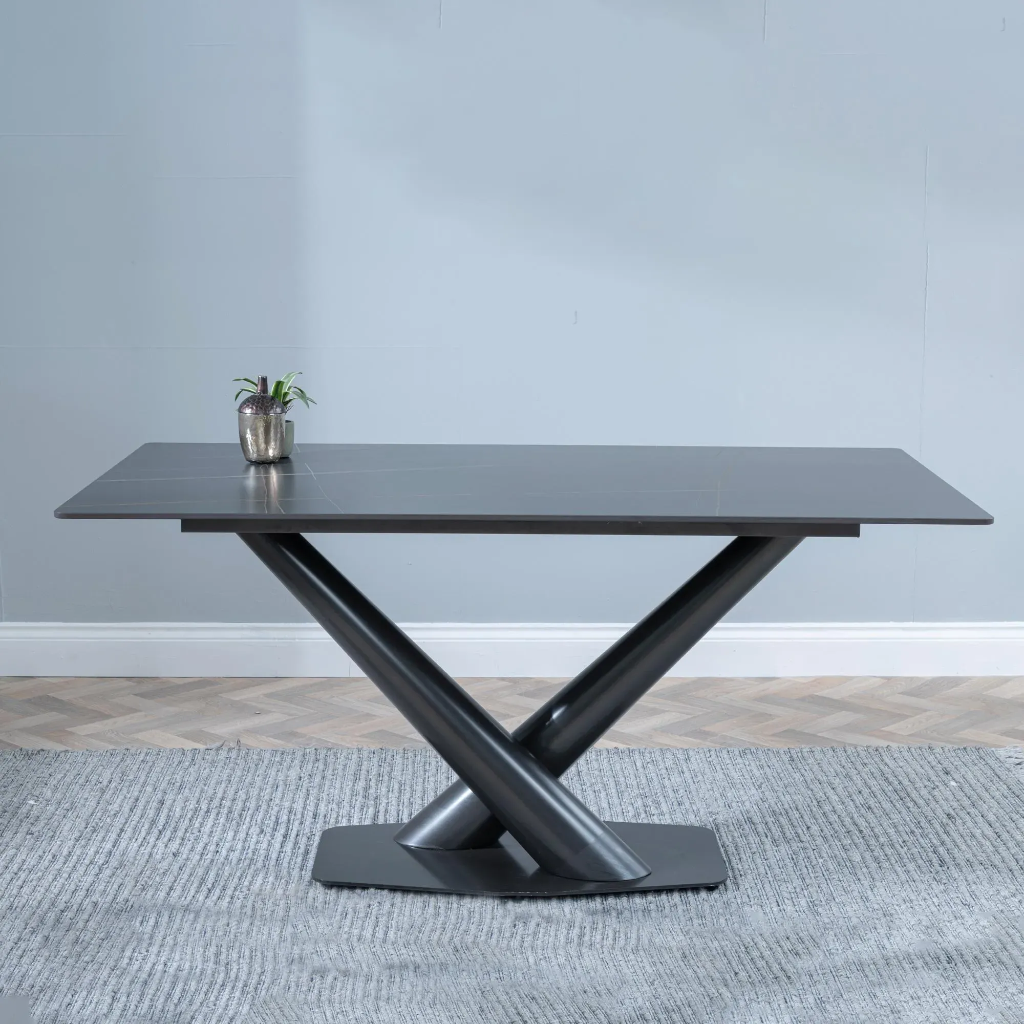 Maldon 6-Seater Dining Table with V Base - Black, Ceramic