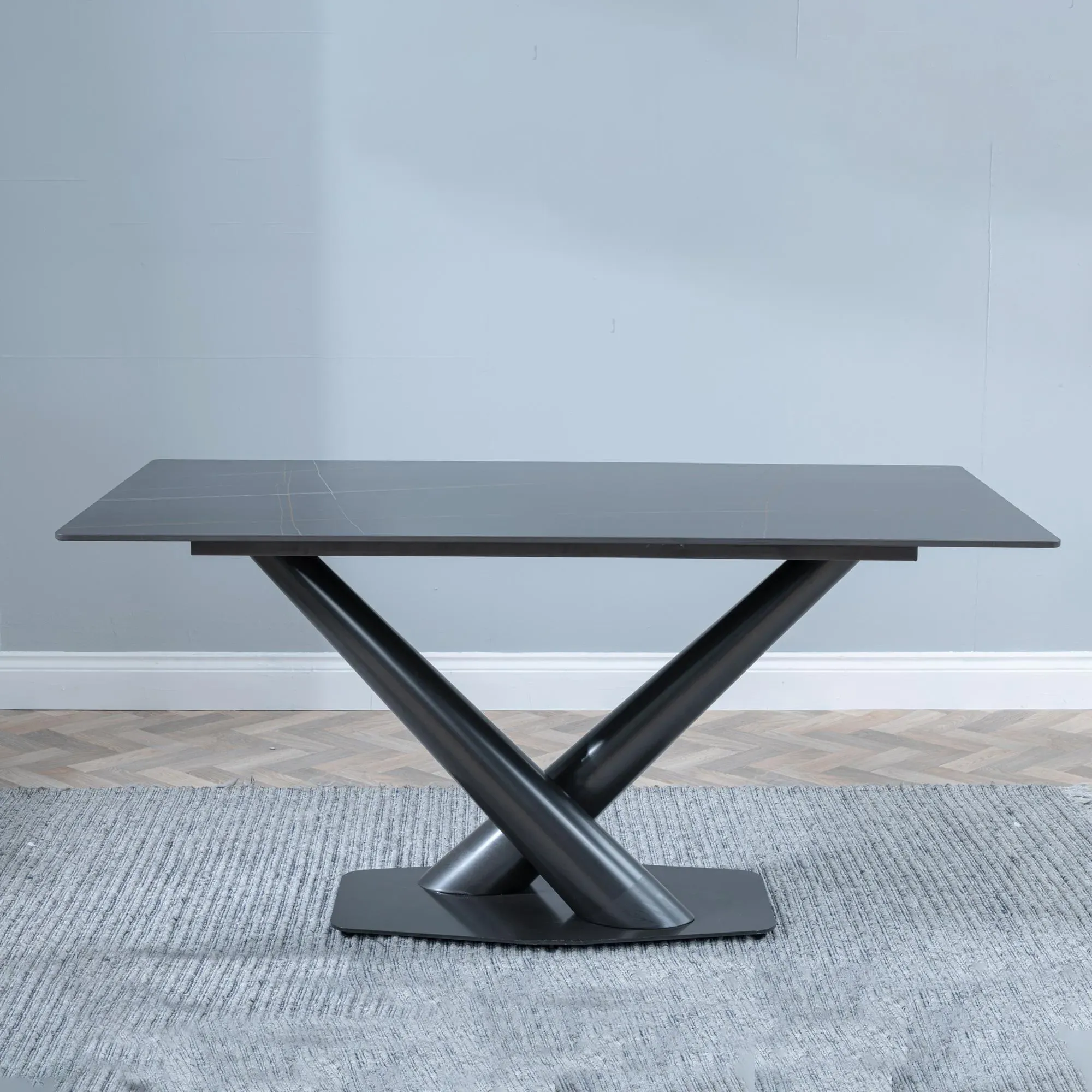 Maldon 6-Seater Dining Table with V Base - Black, Ceramic