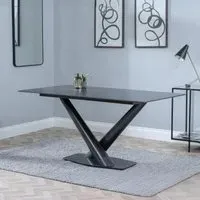 Maldon 6-Seater Dining Table with V Base - Black, Ceramic