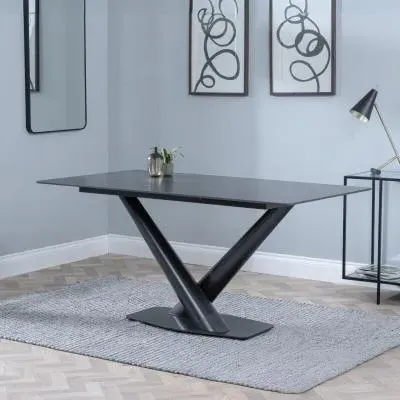 Maldon 6-Seater Dining Table with V Base - Black, Ceramic