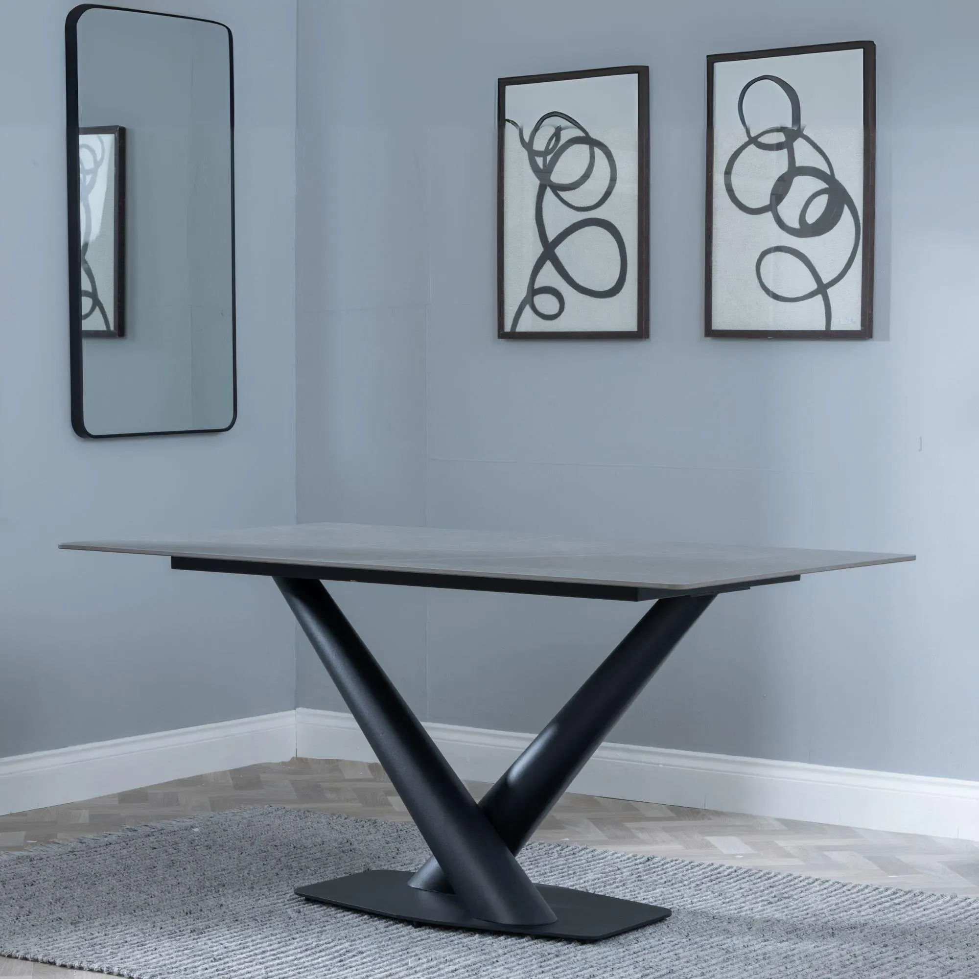 Maldon 6-Seater Dining Table with V Base - Grey, Ceramic