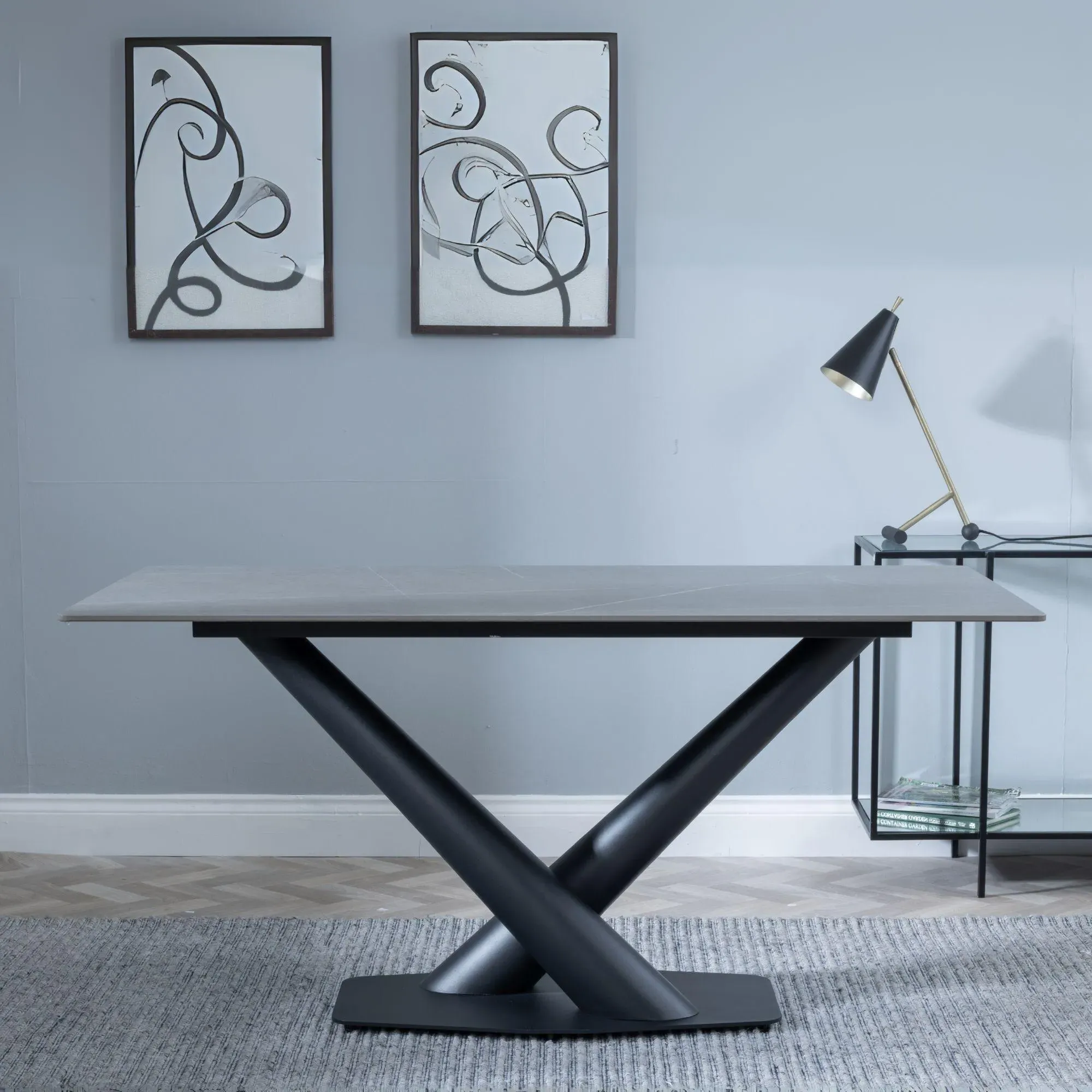 Maldon 6-Seater Dining Table with V Base - Grey, Ceramic