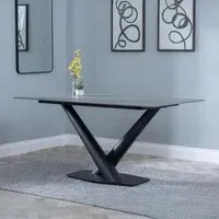 Maldon 6-Seater Dining Table with V Base - Grey, Ceramic