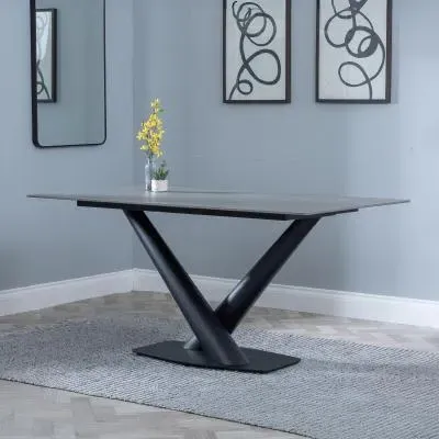 Maldon 6-Seater Dining Table with V Base - Grey, Ceramic