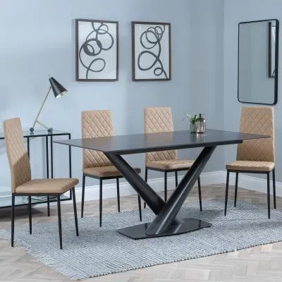Maldon Dining Set with Metro Chairs - Black, Ceramic