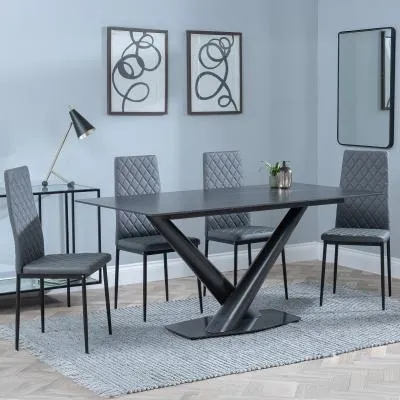 Maldon Dining Set with Metro Chairs - Black, Ceramic