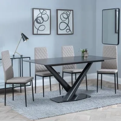 Maldon Dining Set with Metro Chairs - Black, Ceramic