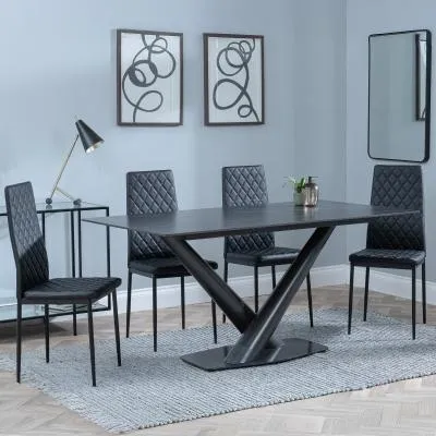 Maldon Dining Set with Metro Chairs - Black, Ceramic