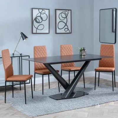 Maldon Dining Set with Metro Chairs - Black, Ceramic