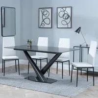 Maldon Dining Set with Metro Chairs - Black, Ceramic