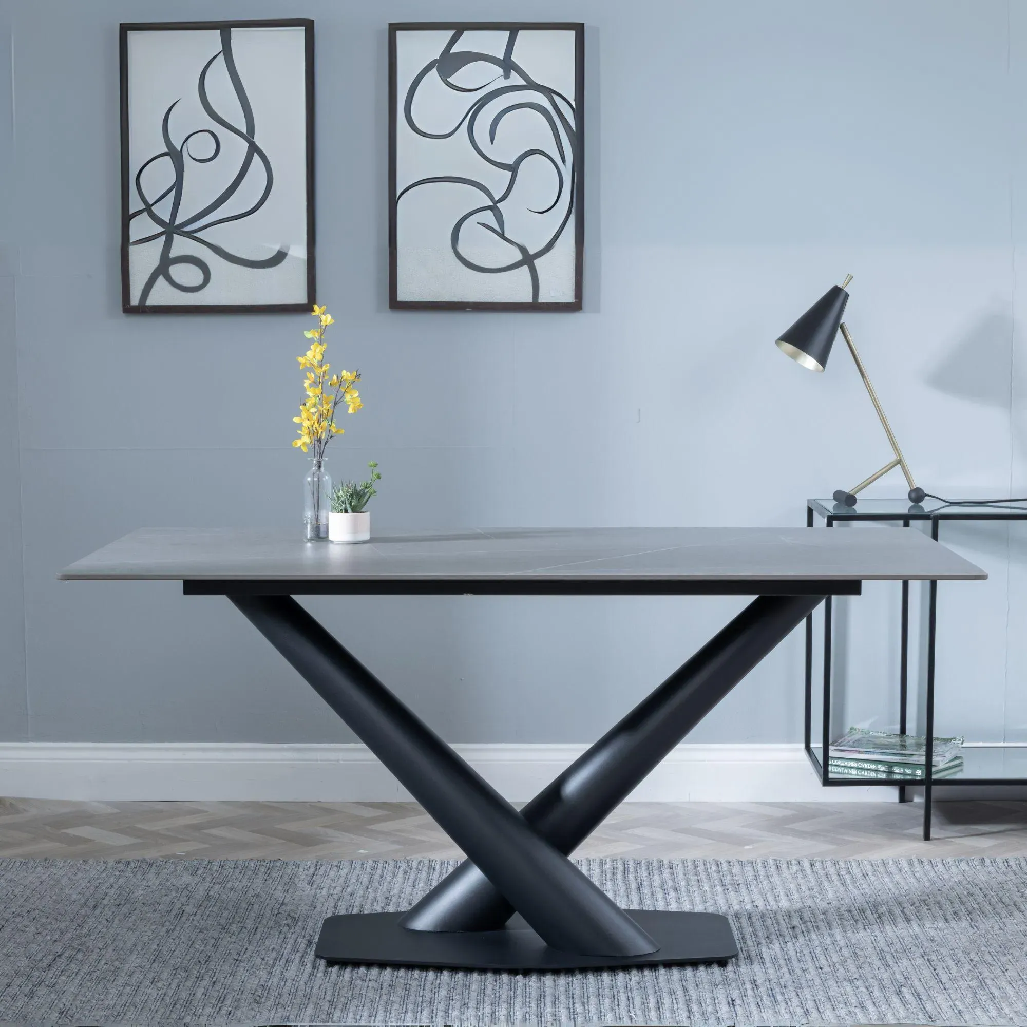 Maldon Dining Set with Metro Chairs - Grey, Ceramic