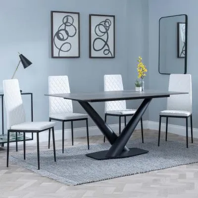 Maldon Dining Set with Metro Chairs - Grey, Ceramic