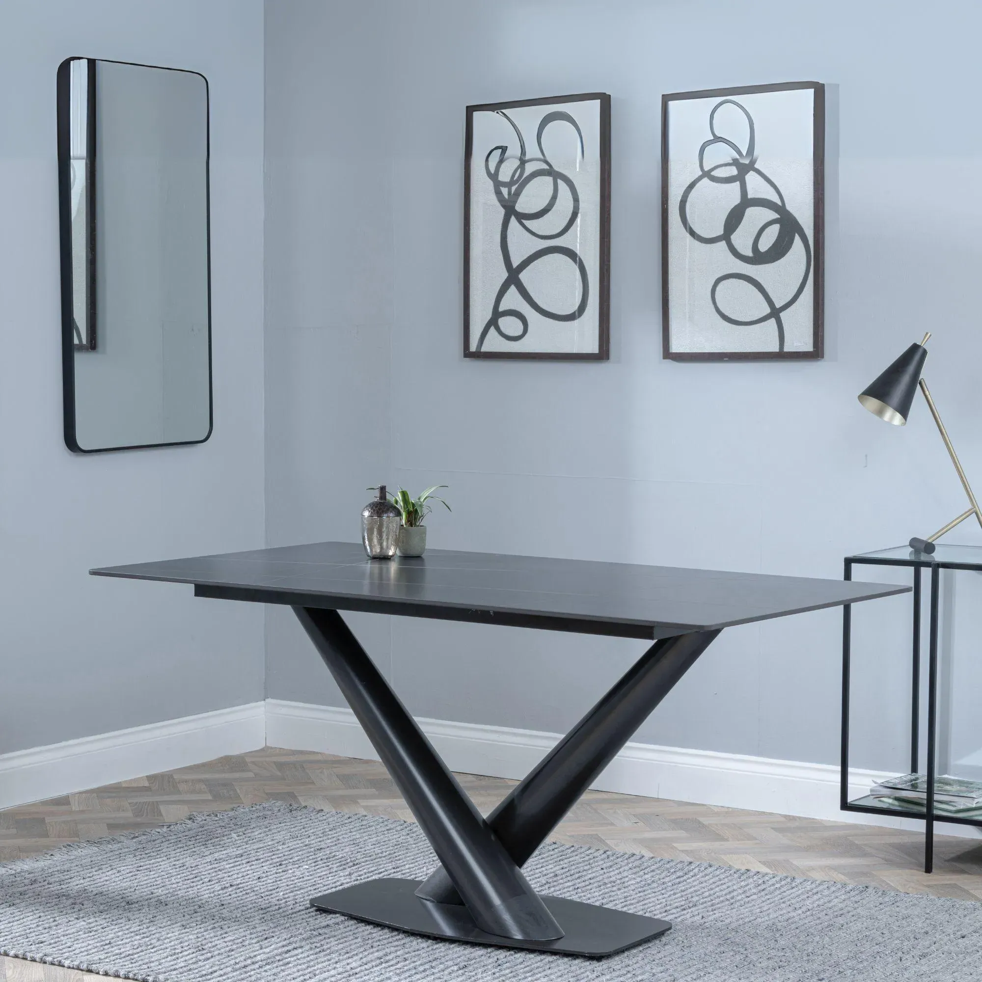 Maldon Rectangular Dining Set - Dark Grey, Ceramic