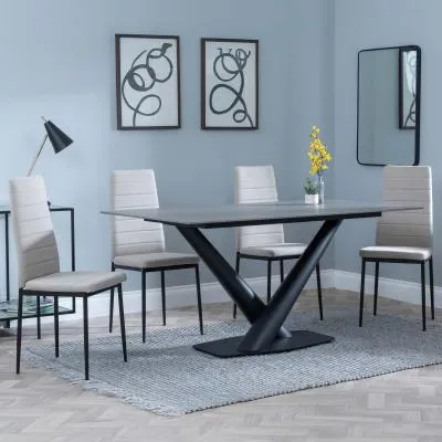 Maldon Rectangular Dining Set - Grey, Ceramic