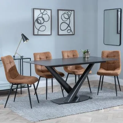 Maldon Rectangular Dining Set with Corona Chairs - Black, Ceramic