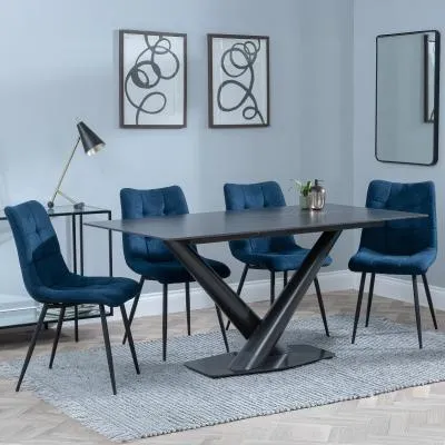 Maldon Rectangular Dining Set with Corona Chairs - Black, Ceramic