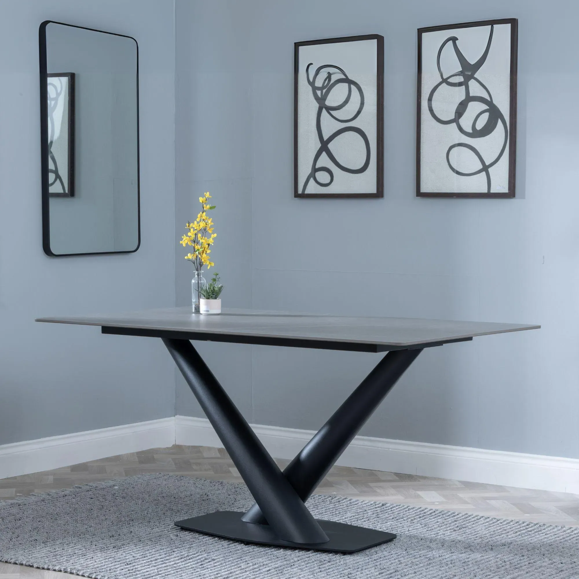 Maldon Rectangular Dining Set with Corona Chairs - Grey, Ceramic