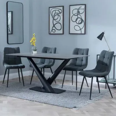 Maldon Rectangular Dining Set with Corona Chairs - Grey, Ceramic