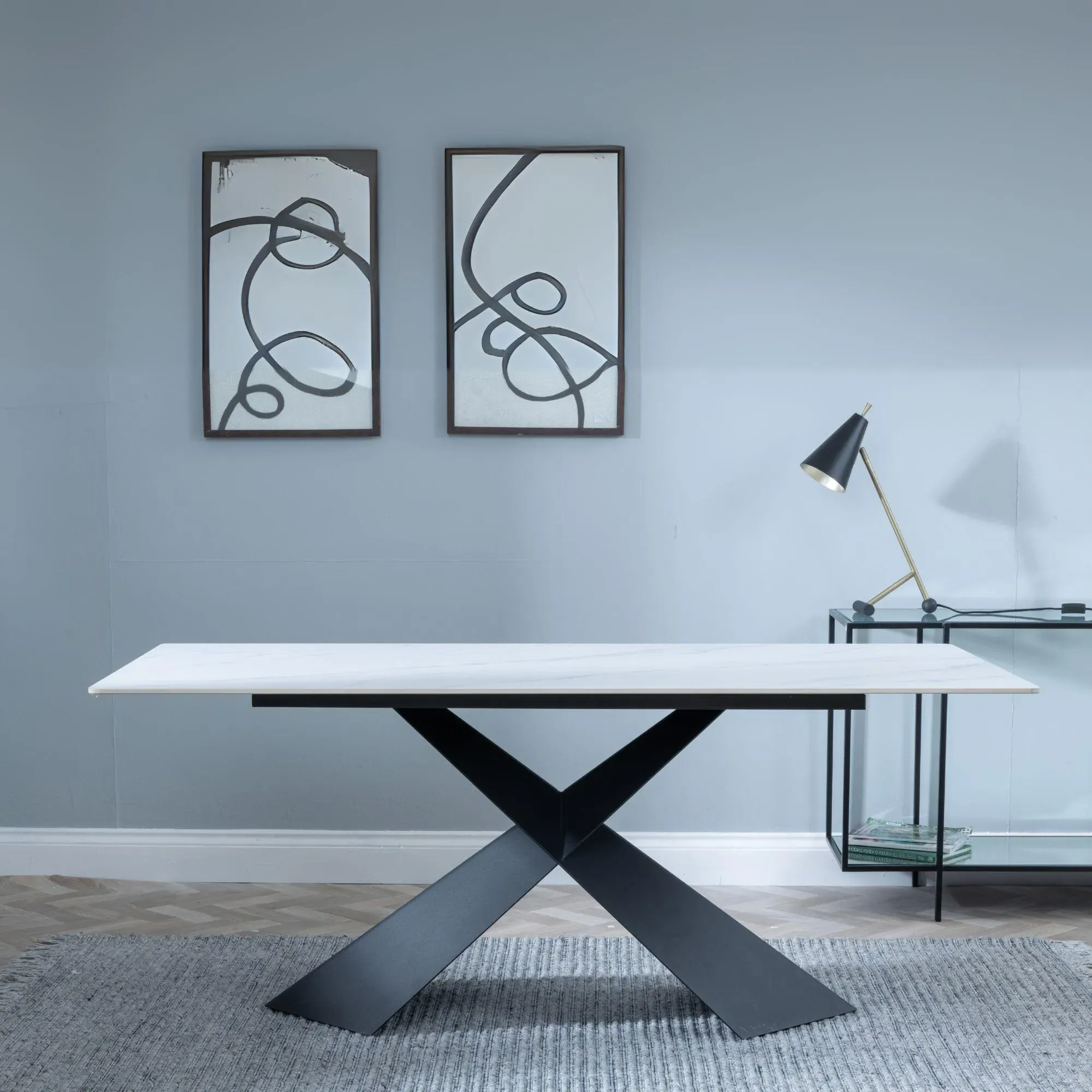 Merlin 8-Seater Dining Table - White Ceramic, Black Base