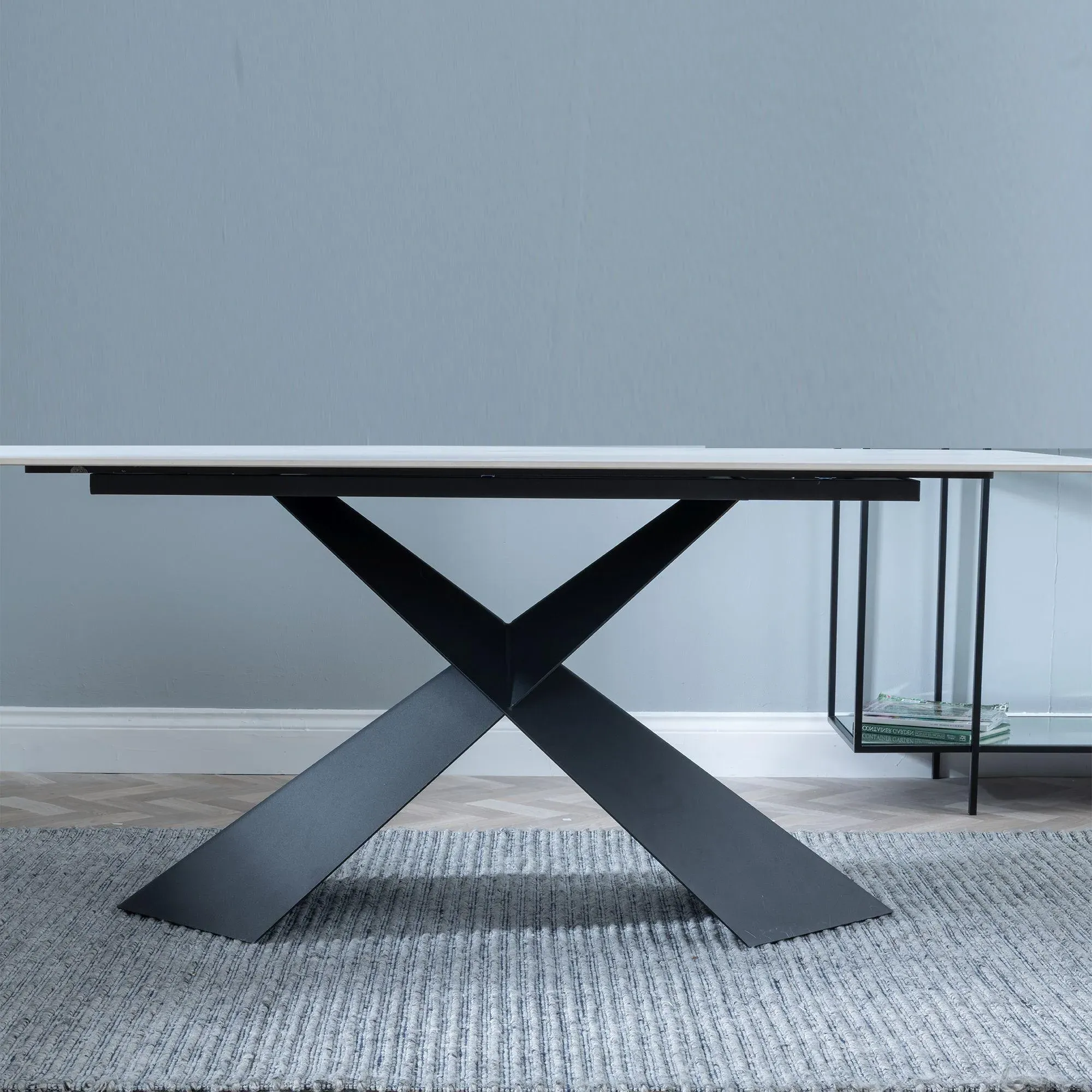 Merlin 8-Seater Dining Table - White Ceramic, Black Base