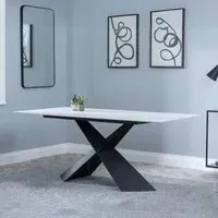 Merlin 8-Seater Dining Table - White Ceramic, Black Base