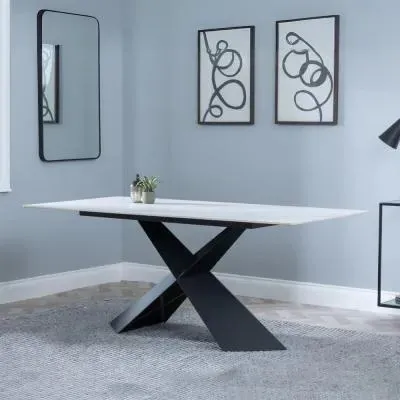 Merlin 8-Seater Dining Table - White Ceramic, Black Base