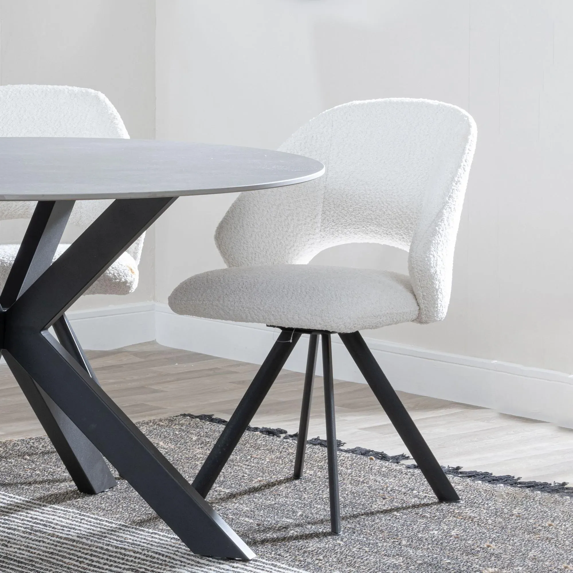 Merlin Ceramic Dining Set with Ion Swivel Chairs - Cream, Boucle