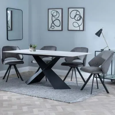 Merlin Ceramic Dining Set with Ion Swivel Chairs - Grey, Velvet
