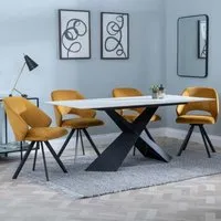 Merlin Ceramic Dining Set with Ion Swivel Chairs - Mustard, Velvet