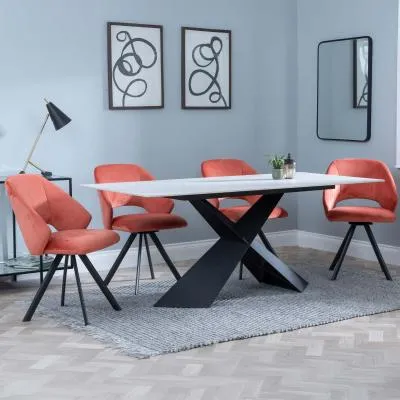 Merlin Ceramic Dining Set with Ion Swivel Chairs - Orange, Velvet