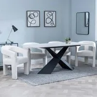 Merlin Ceramic Dining Set with Kiefer Chairs - White, Boucle