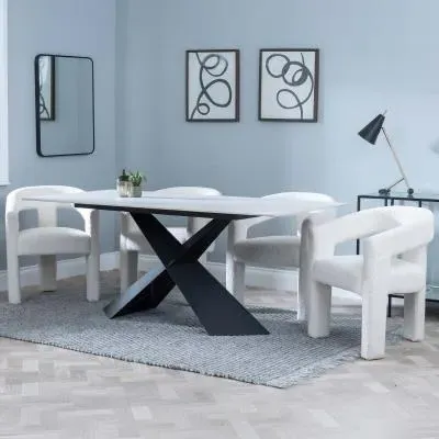 Merlin Ceramic Dining Set with Kiefer Chairs - White, Boucle