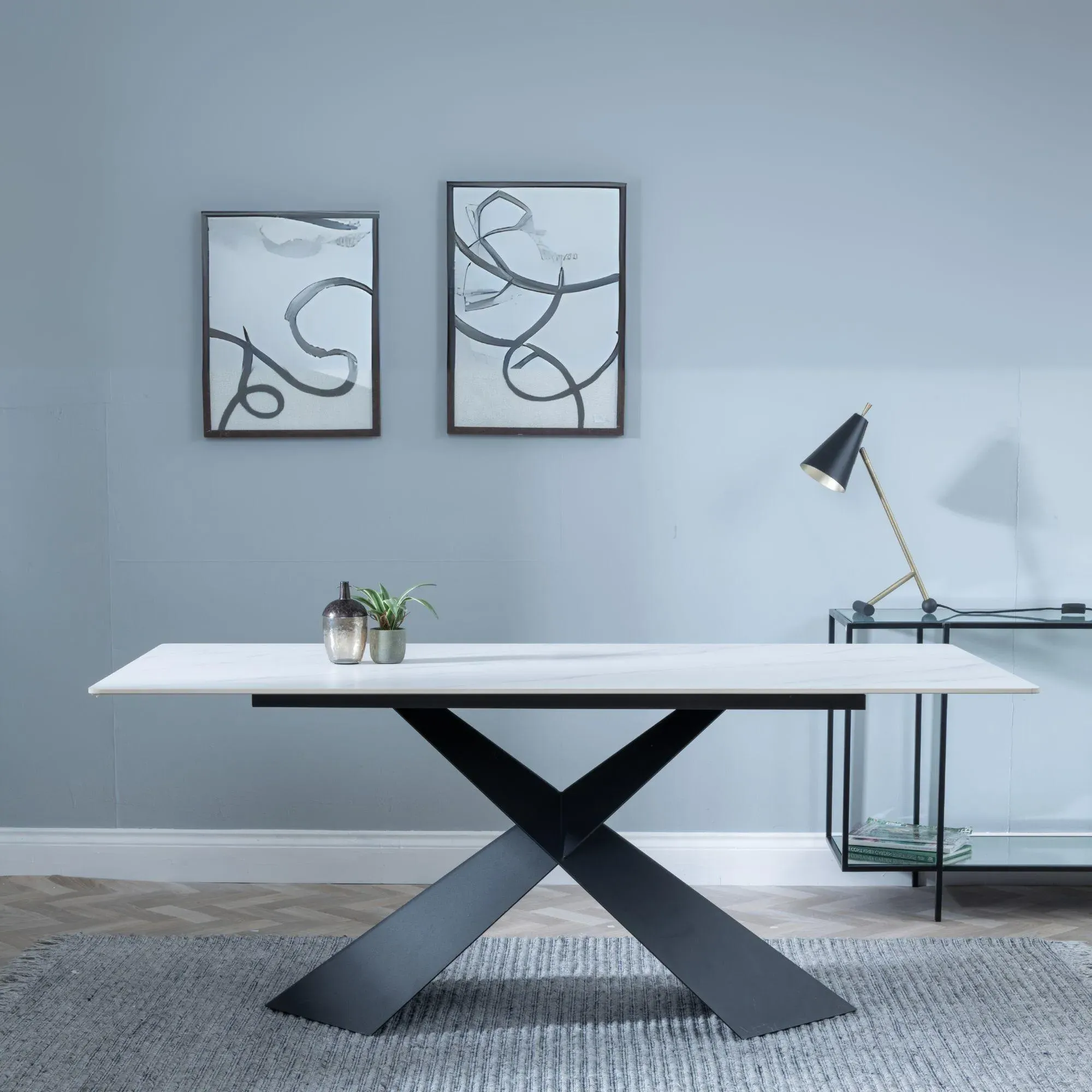 Merlin Ceramic Dining Set with Theo Swivel Chairs - White