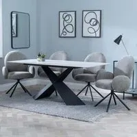 Merlin Ceramic Dining Set with Theo Swivel Chairs - White