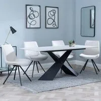 Merlin Dining Set with Boden Swivel Chairs - White, Ceramic