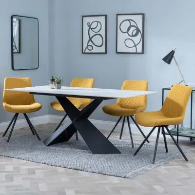 Merlin Dining Set with Boden Swivel Chairs - White, Ceramic