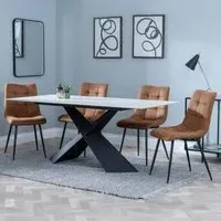 Merlin Dining Set with Corona Chairs - White, Ceramic