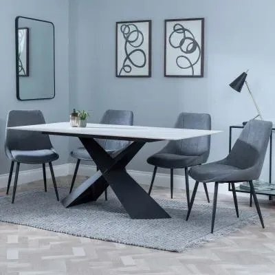 Merlin Dining Set with Darwin Chairs - White, Ceramic